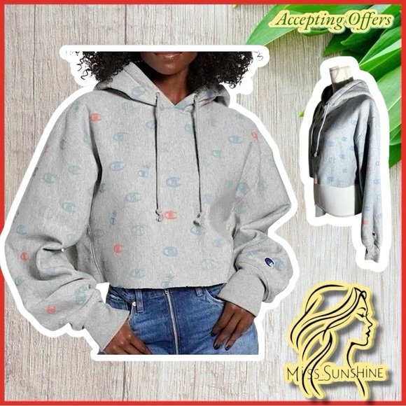 Champion - Sz M - crop hoodie raw hem look - super soft inside - Picture 1 of 9